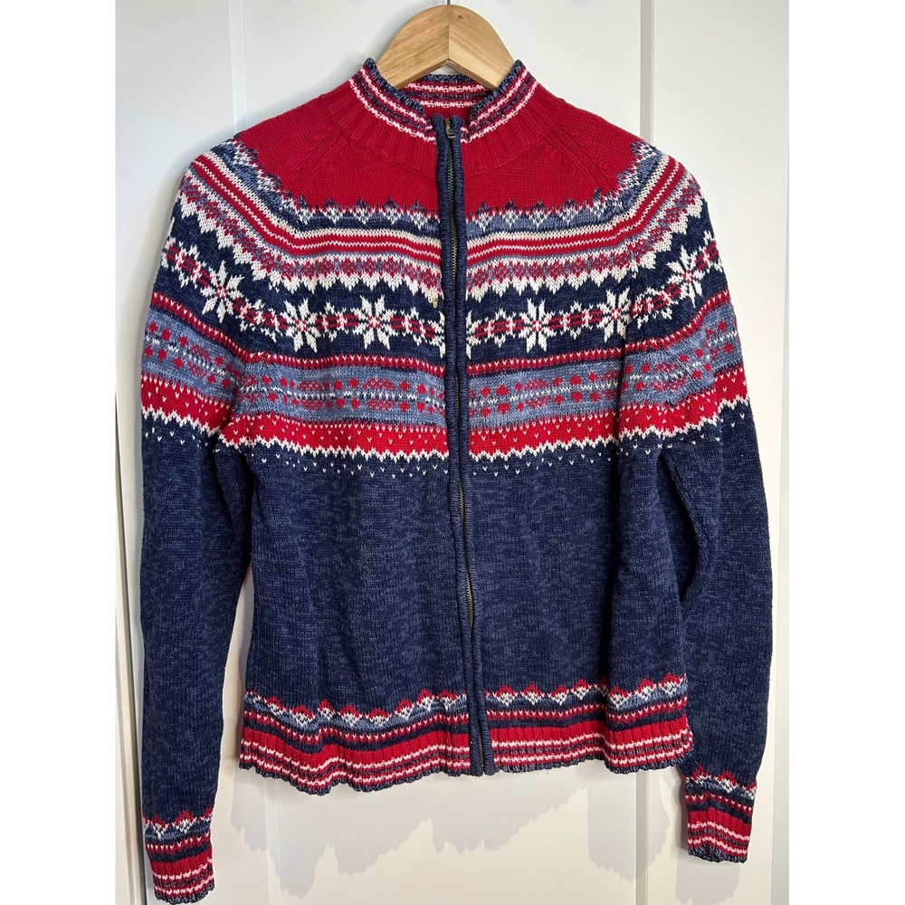 Tiara International Womens Medium Fair Isle‎ Snowflake Full Zip Cardigan Sweater